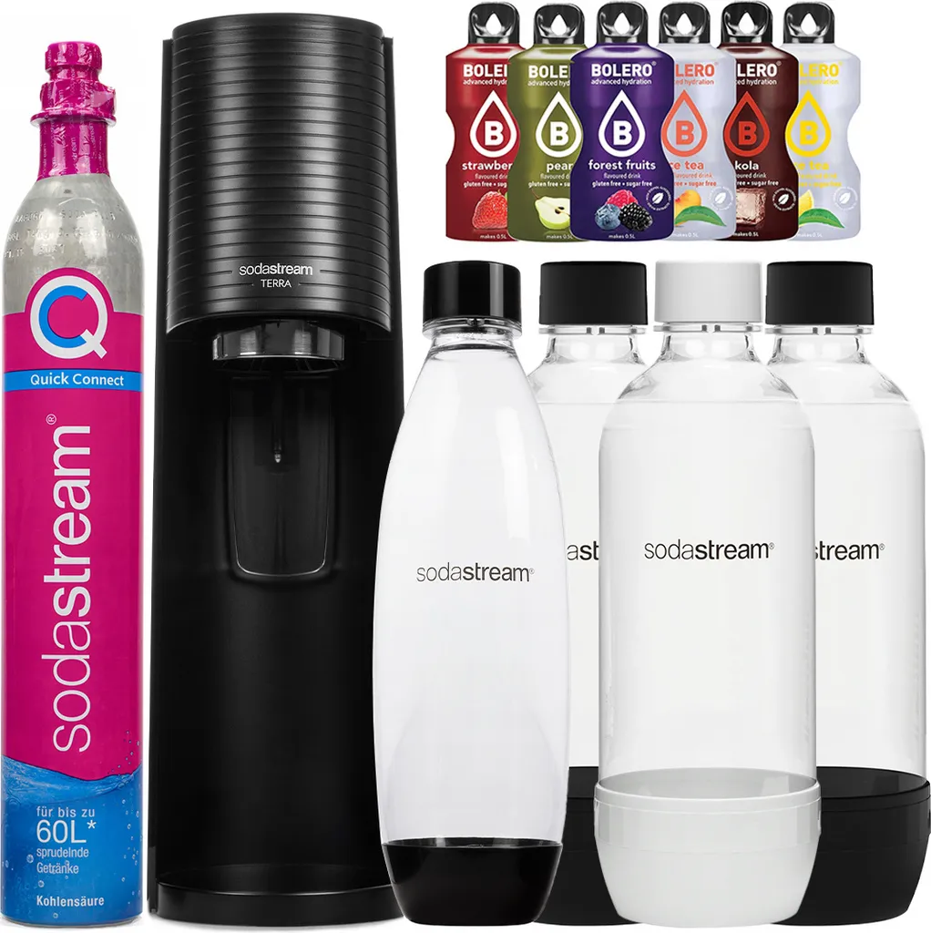 SodaStream Terra Black una bottiglia + bottiglie SodaStream 3x 1L Standard + Bolero