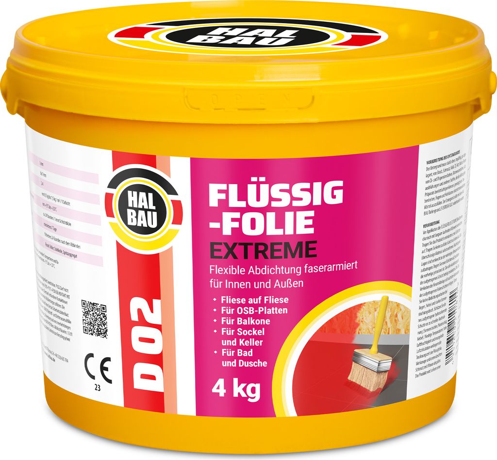 Flüssigfolie Außen 4Kg Wasserdicht Abdichtfolie Dichtmasse Balkon Dusche Bad D02