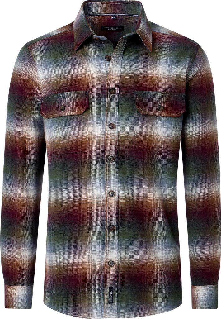CASAMODA Herren Hemdjacke Langarm Kent Casual Flanell Rot Karo XL