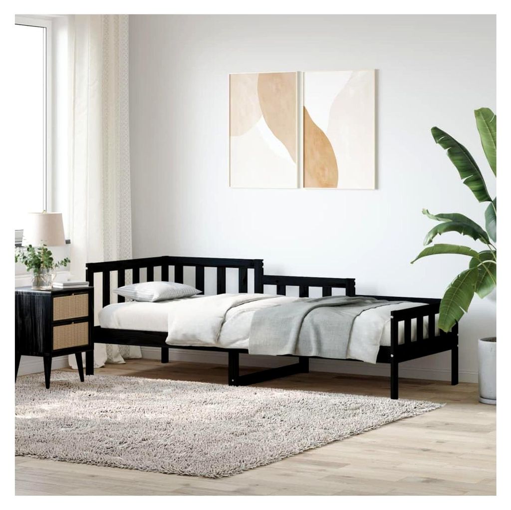 Tagesbett ohne Matratze Schwarz 90x190 cm Einzelbett aus massivem Kiefernholz