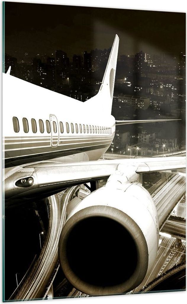 Bilder auf glas - Einteilig - Flugzeug Straßen Stadt - 70x100cm - Glasbilder - Wandbilder - Bilder - zum Aufhängen bereit - Wanddekoration aus Gl...