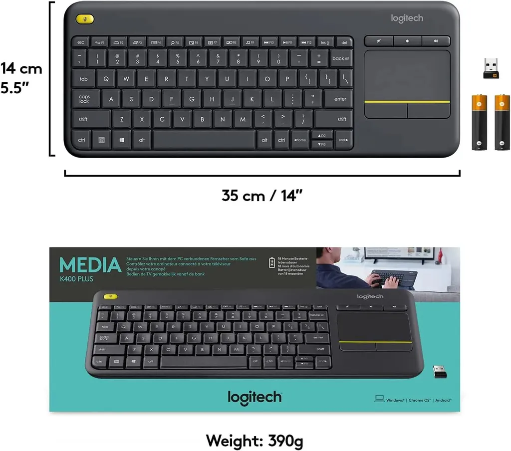 Clavier sans fil Logitech K400 Plus noir QWERTY idéal pour PC relié TV - 2