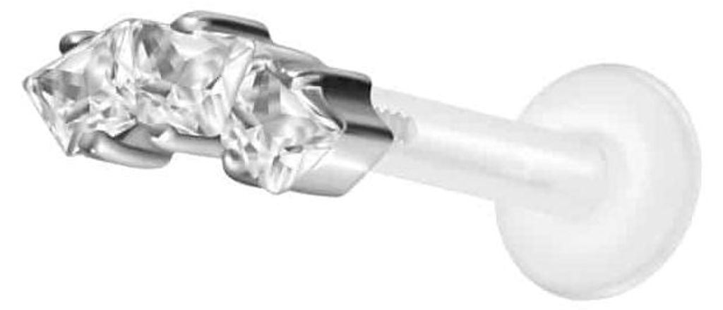 Ohrpiercing, Nasenpiercing PTFE Labret mit Innengewinde + Titan-Aufsatz EINGEFASSTE KRISTALLTRAPEZE Silber Stablänge: 5mm | Stabstärke: 1,2mm | D...