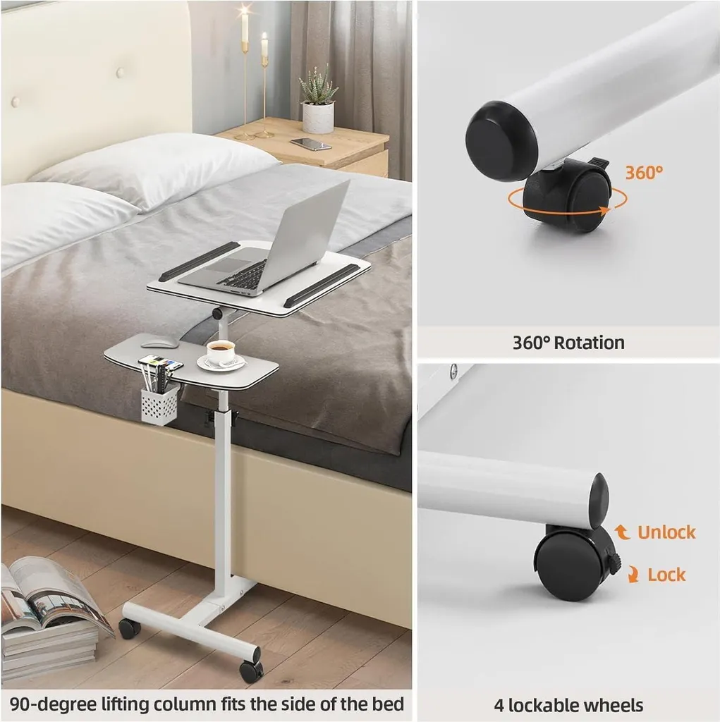 Table ordinateur portable à roulettes réglable avec support de souris - 8