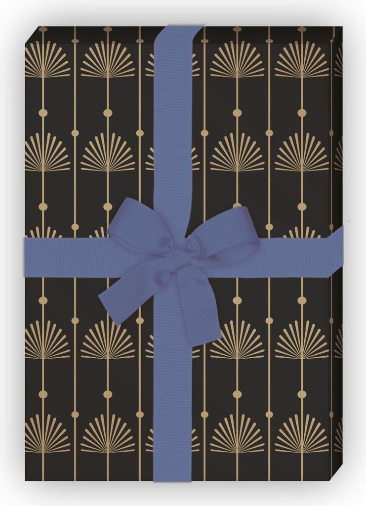 Geometrisches Jugendstil Geschenkpapier mit Art Deko Palmen, schwarz - G12300, 32 x 48cm