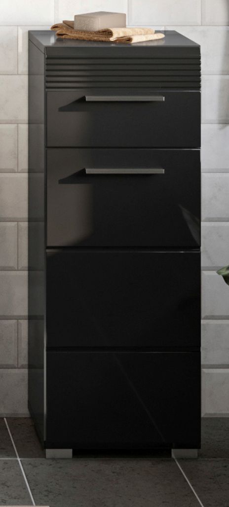 Badezimmer Unterschrank "Leon" schwarz Hochglanz Badmöbel Kommode 30 x 79 cm