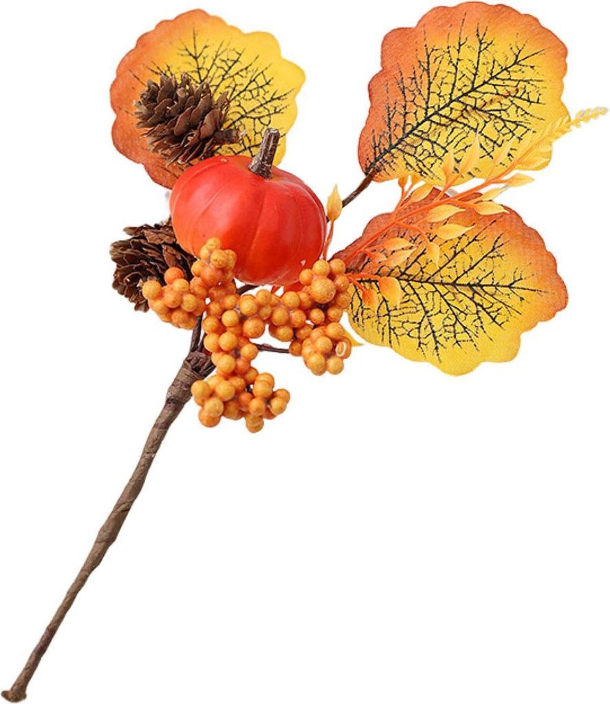 Künstliche Kürbiszweige für Halloween, Kunstkürbisstrauß, gefälschter Kürbis, Ahornblatt-Picks für Erntedankfest, Blumenarrangement, Tischd...