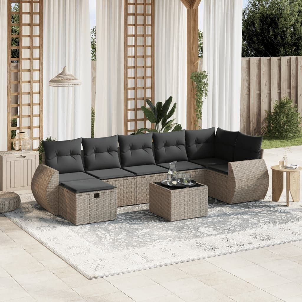 Maison Exclusive - 8-tlg. Garten-Sofagarnitur mit Kissen Grau Poly Rattan