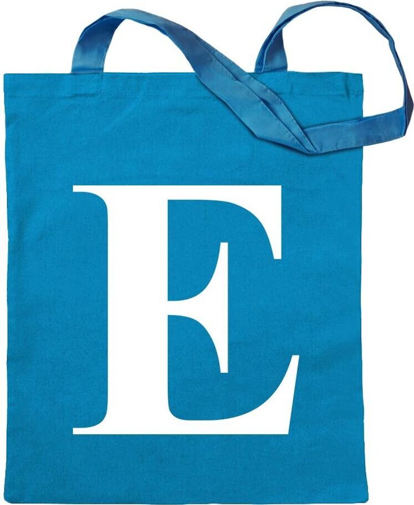 Kiwistar - Baumwolltasche - hellblau - Buchstabe E - Alphabet - Turnbeutel Fun Rucksack Sport Beutel Gymsack Ziehgurt