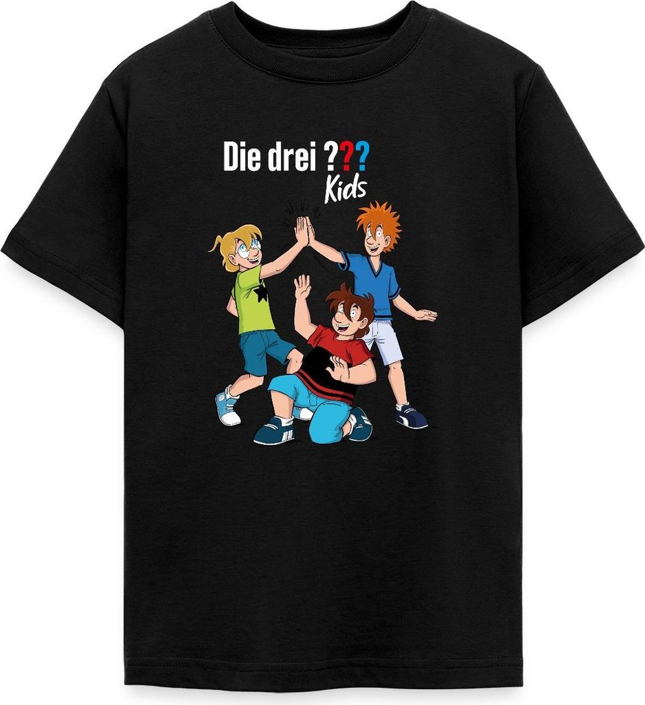 Spreadshirt Die Drei Fragezeichen Kids Detektive Spürnasen Team Teenager T-Shirt, 134/146 (9-11 Jahre), Schwarz