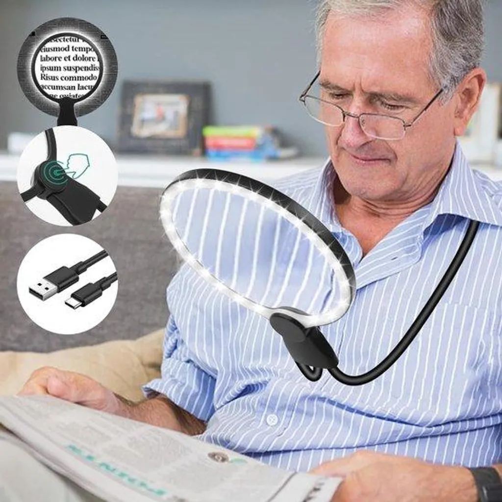 Loupe de lecture flexible 5x rechargeable avec 24 LED HD de 15 cm