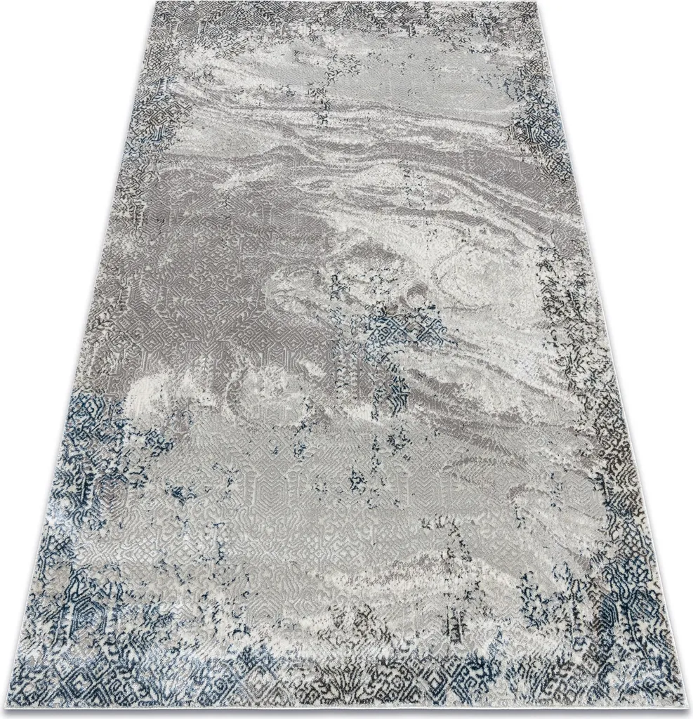 Tapis moderne 80x150 cm pour Salon - Design Abstrait Crème/Bleu