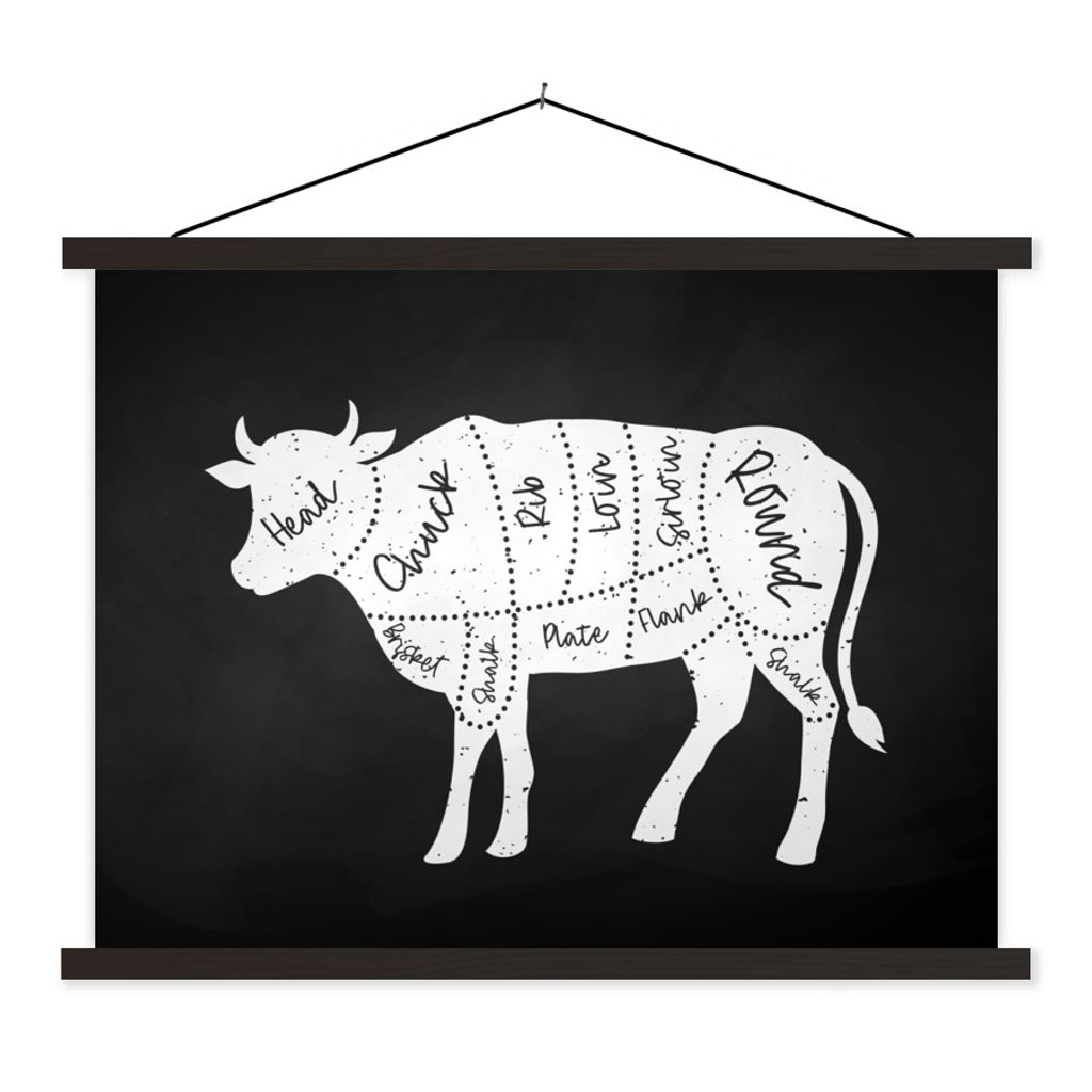 MuchoWow Textilposter Küche - Kühe - Metzger 60x45 cm mit schwarzem Rahmen - Poster Schlafzimmer