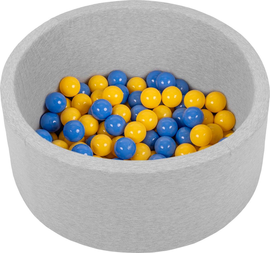 Petsona Bällebad Bällepool Für Hunde 70X30cm/150 Bälle Rund Katze Kaninchen Haustiere Hundepool Tiere Schaumstoff Pool Hellgrau: Blau/Gelb