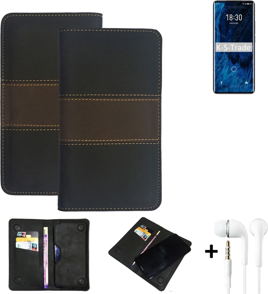 K-S-Trade Handyhülle + Kopfhörer kompatibel mit Meizu 18s Pro Schutzhülle Walletcase Bookstyle Tasche Schutz Case Hülle Wallet Cover Kunstleder