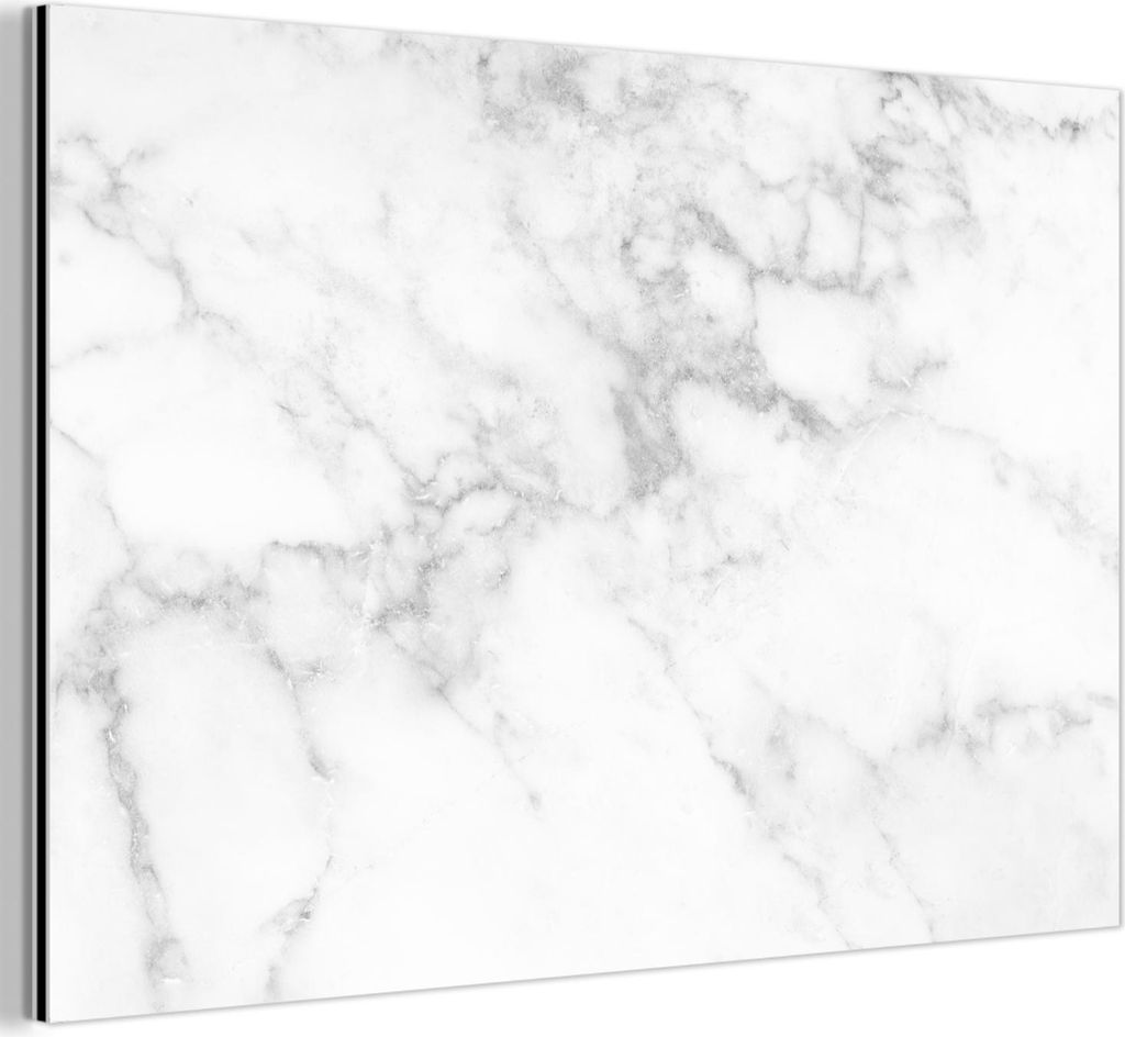 MuchoWow Wanddekoration Metall Metallbild Wandkunst 90x60 cm Marmor - Weiß - Grau - Luxus - Marmoroptik - Stein MuchoWow Aluminium Gemälde - Wand...