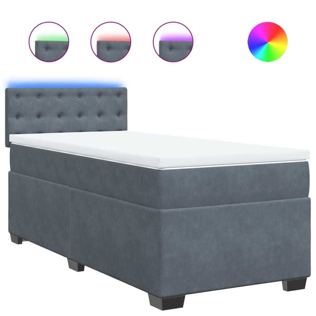 vidaXL Boxspringbett mit Matratze Dunkelgrau 90x190 cm Samt