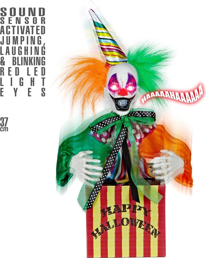 Clown in the Box 37 cm | Animierte Halloweenfigur Produktbild 