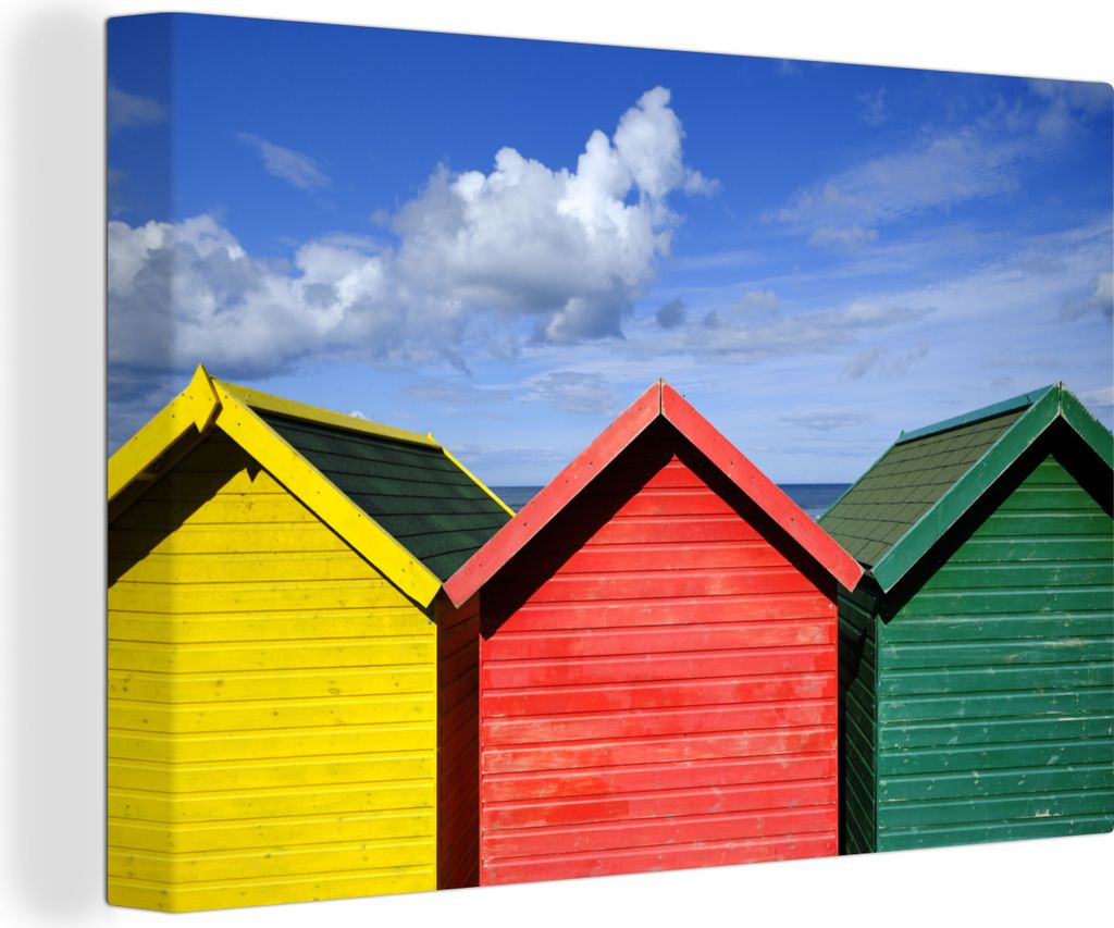 OneMillionCanvasses - Leinwandbilder - 140x90 cm, Whitby, England, farbige Hütten, Wandbilder Kunstdruck Wanddekoration