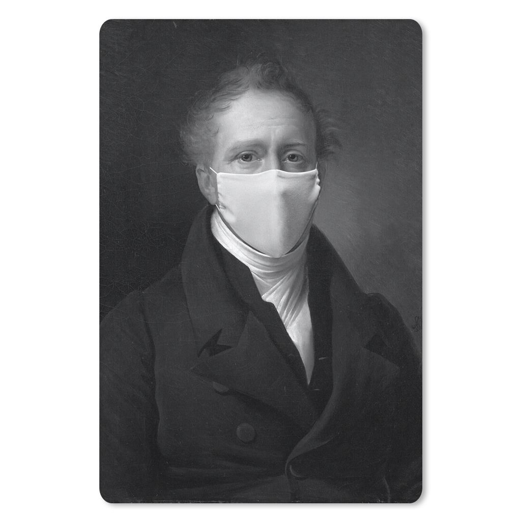 MuchoWow Mauspad Mousepad Daniel Francis Schas mit einem weißen Mundschutz - ein Gemälde von Alexandre Jean Dubois Drahonet - schwarz-weiß 18x...