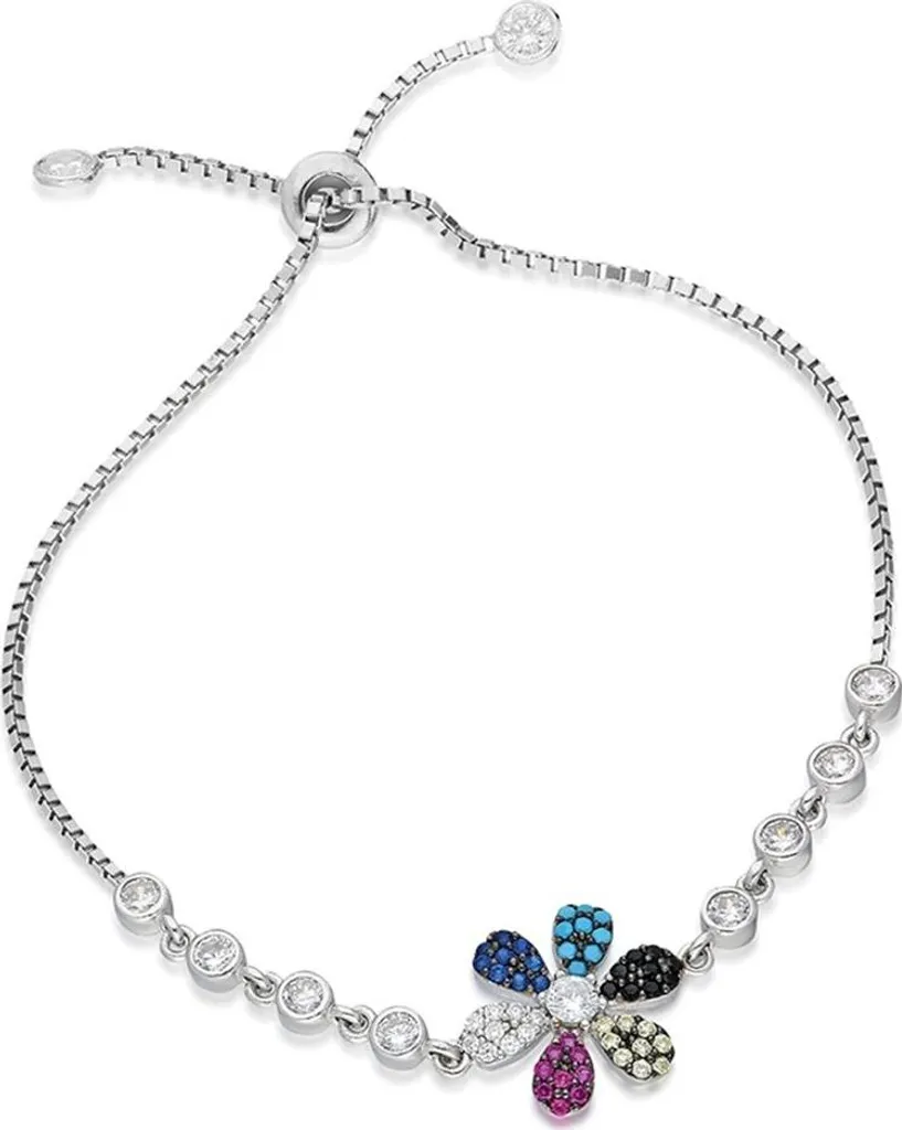Bijou cadeau femme bracelet fleur argent 925 ajustable et scintillant