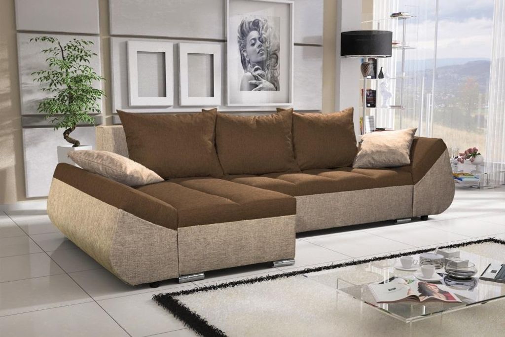 Ecksofa Sofa KLEO mit Schlaffunktion Beige-Schokobraun Produktbild 