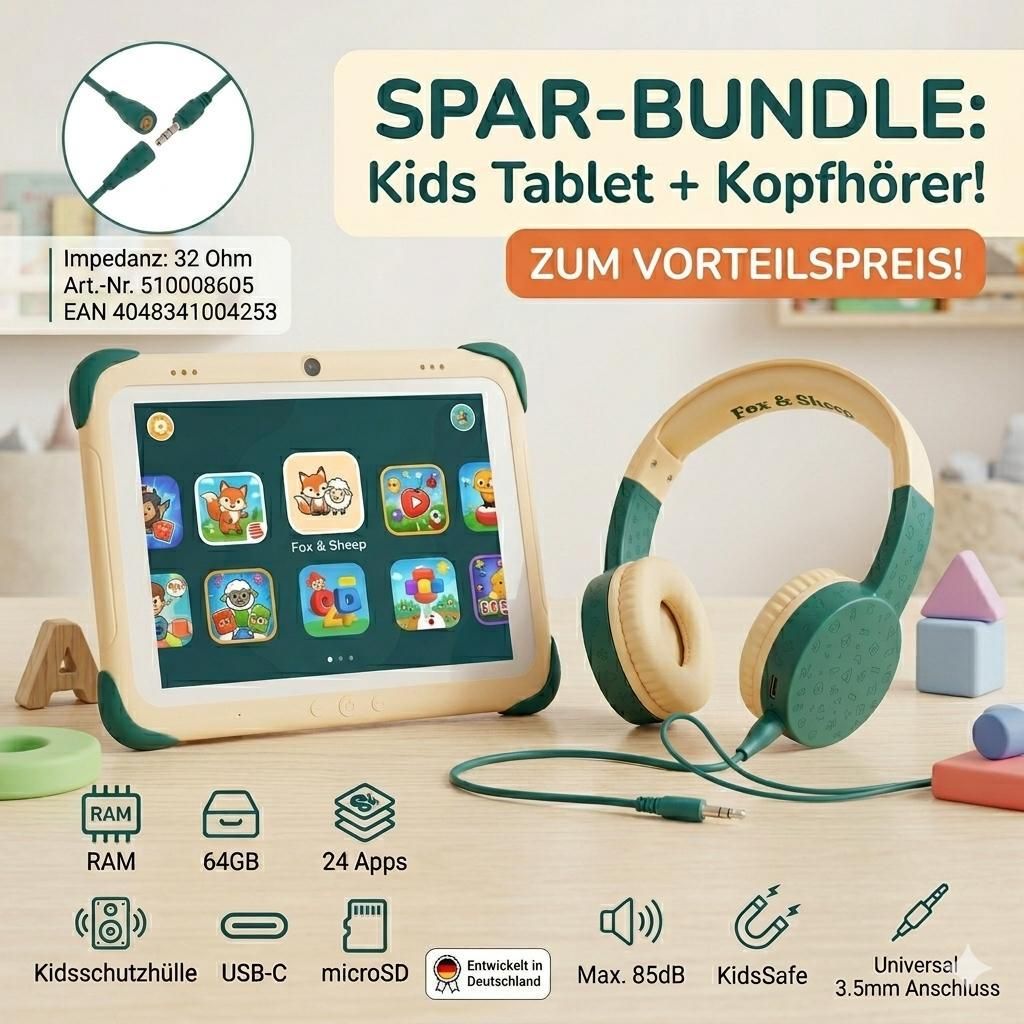 Fox & Sheep Kids Tablet One 8" + Kopfhörer Bundle Produktbild 