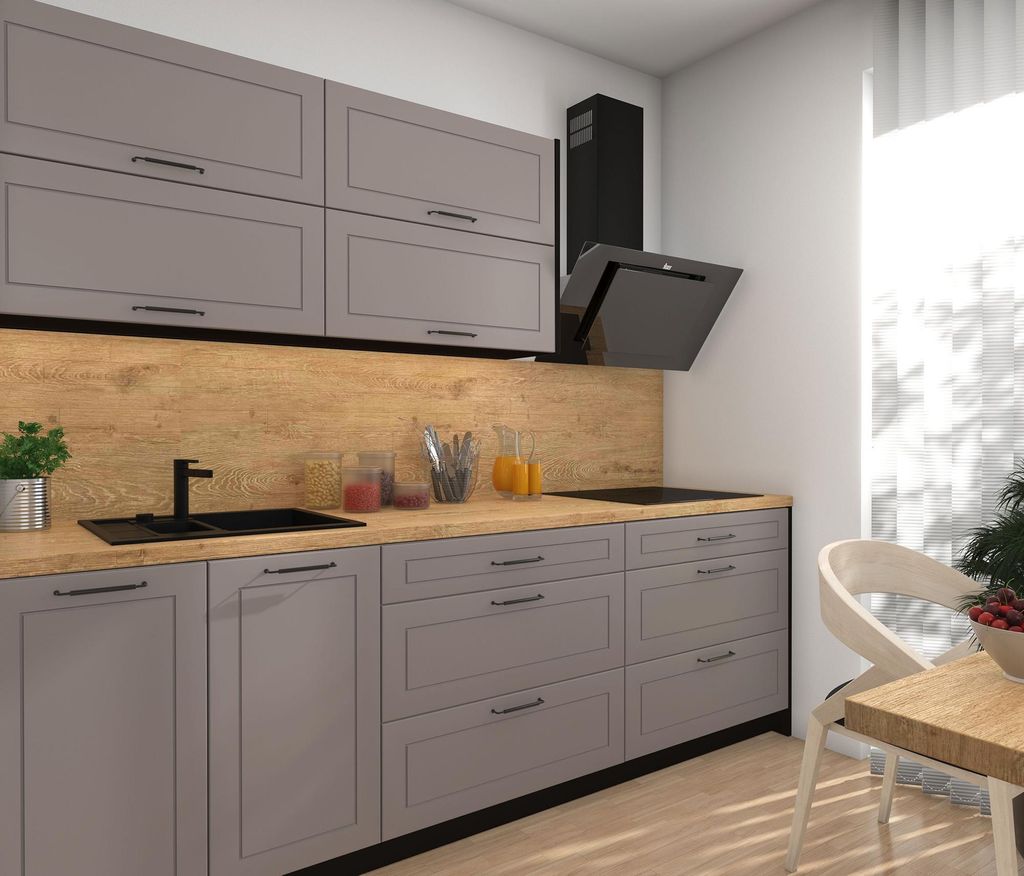 Modulare Küchenzeile KVANTUM Küchenblock 250cm Farbe & Ausführung wählbar REJS Comfortbox Vollauszug beige matt schwarz