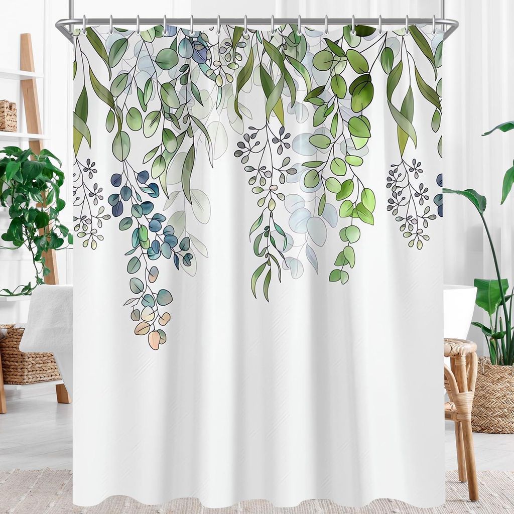 Duschvorhang Grün Blätter 300x200cm Antischimmel Textil mit Produktbild 