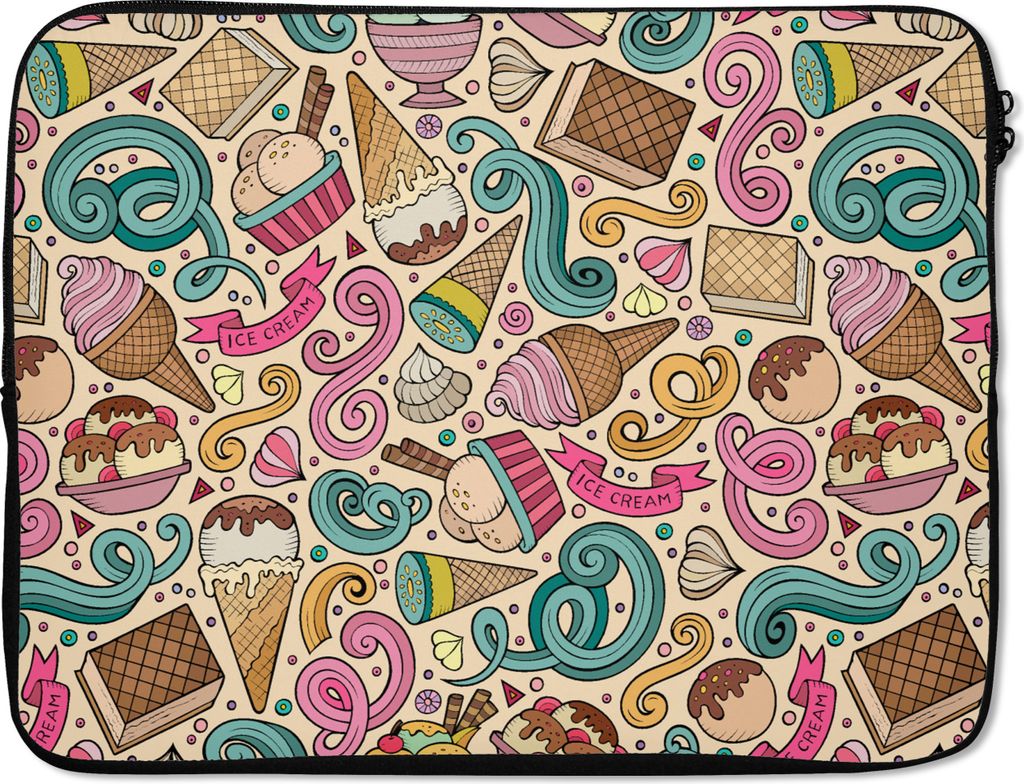 MuchoWow Laptop Hülle 15 Zoll Muster - Waffel - Eiscreme Laptoptasche - Laptoptasche - Sleeve - Rundum-Schutz