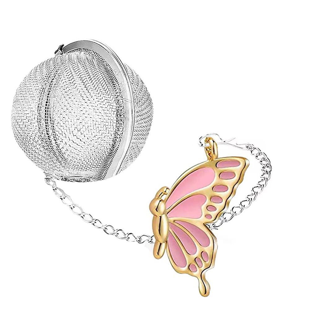Tee-Ei, auslaufsicher, feinmaschig, hitzebeständig, mit verlängerter Kette, aus Edelstahl, für losen Tee, mit Schmetterlingsanhänger, Küchenzu...