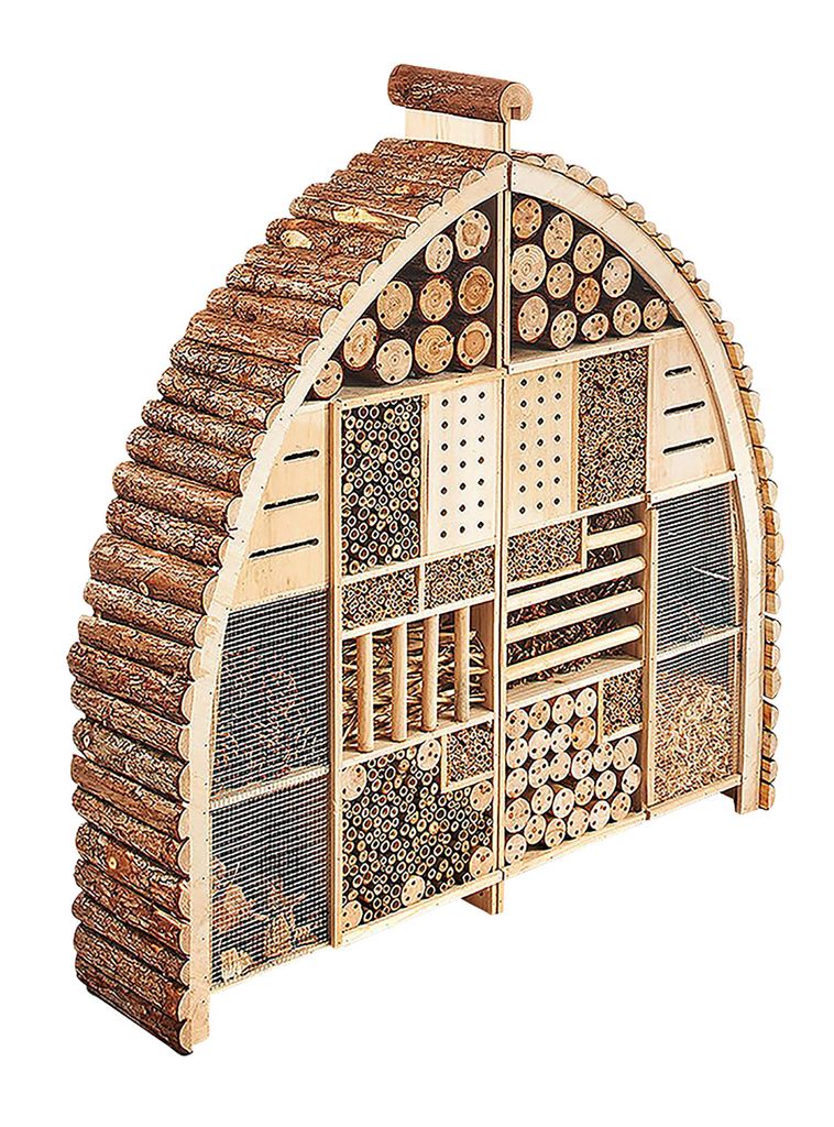 Insektenhotel LUXURY XXL Bogenform - Zweigeteilt freistehend aus Tannenholz | Insektenhaus Gartendeko Nisthaus Bienenhaus Nützingshaus Gartenfreunde