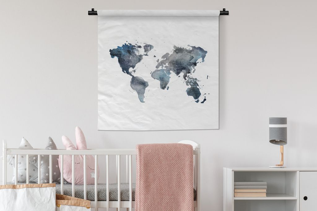 MuchoWow Wandteppich Wandbehang Weltkarte - Aquarell - Abstrakt 90x90 cm Tapisserie Dekoration Wandtuch - Wandaufhänger