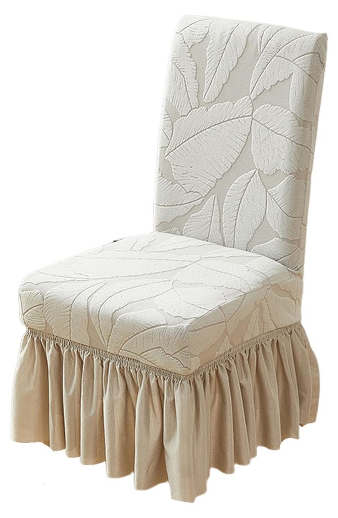 Jacquard-Stuhlhusse, elastischer Stuhlüberzug mit langem Rüschenrock, dehnbarer Stuhlüberzug für Esszimmer, Hochzeitsbankett-Dekoration