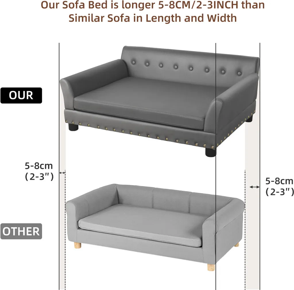 WISFOR Sofa chien 96x72x40cm - Tapis chien dossier surélevé, gris - 10