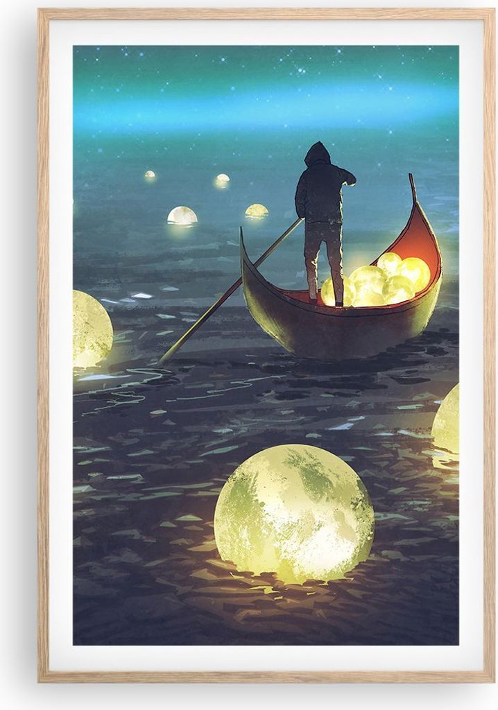 Gerahmtes Poster - Rahmen in heller Eiche - Boot Wasser Märchen - 61x91,5 cm - Wand Bild - Wanddeko - Wandbilder - Wandposter - Bilderrahmen - Bil...