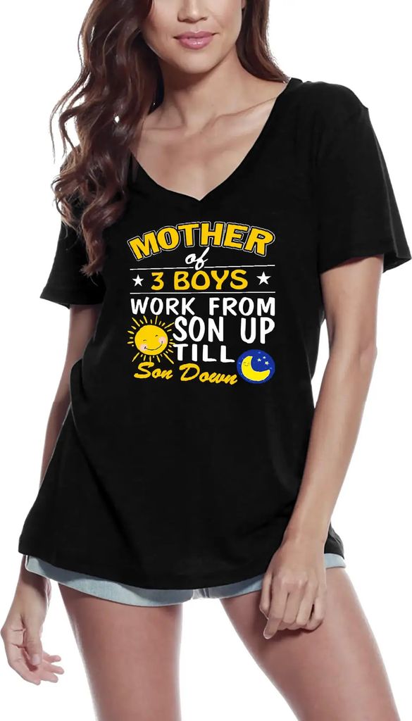 Damen Grafik T-Shirt V-Ausschnitt Mutter von 3 Jungen – Mother Of 3 Boys – Öko-Verantwortlich Vintage Jahrgang Kurzarm Lustige Druck Geburtstag