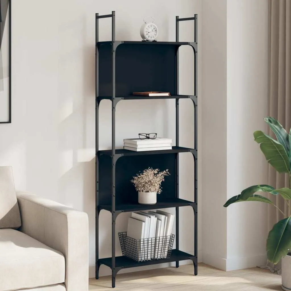 Libreria 5 ripiani 120x28xh171 cm in Metallo e Legno Achille Naturale