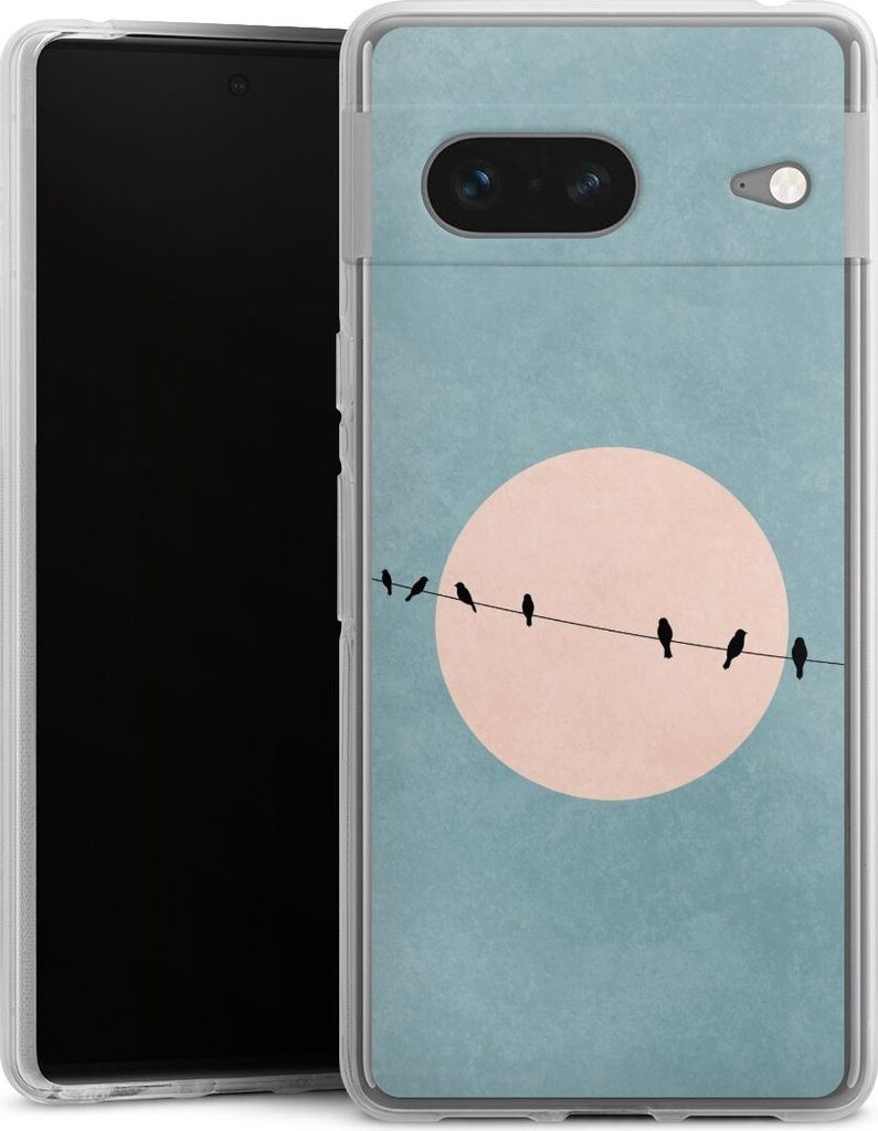 DeinDesign Handyhülle für Google Pixel 7 Silikon Hülle Case Smartphone Schutzhülle Mond Vogel türkis