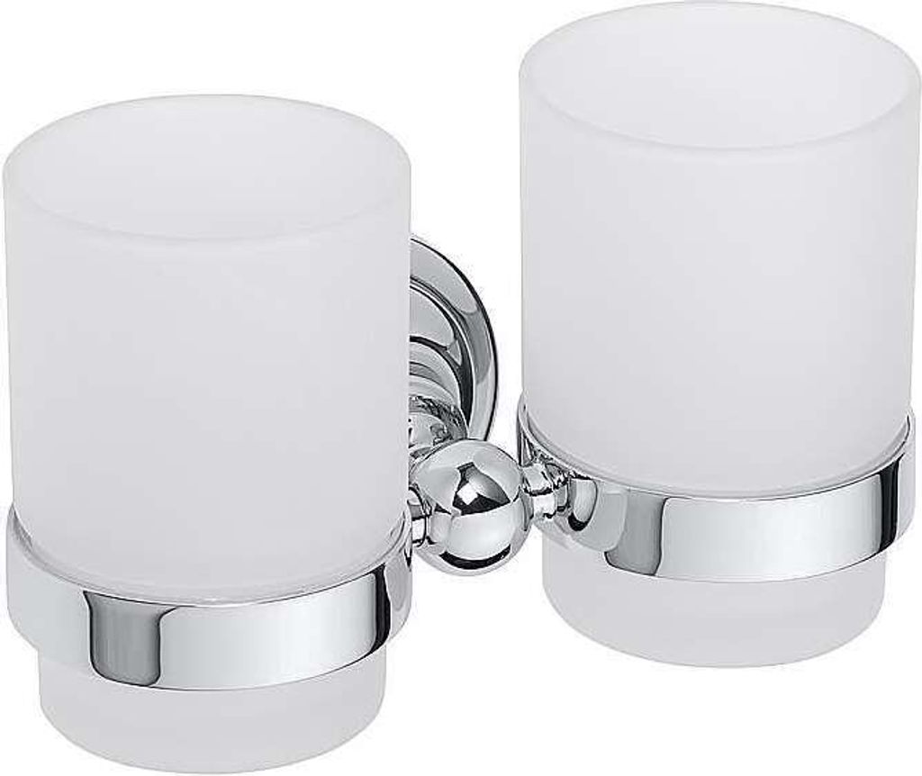 BETRO CHROM Doppelglashalter Messing Glas Chrom 160x95x90 mm für Bad & WC >> zum Bohren