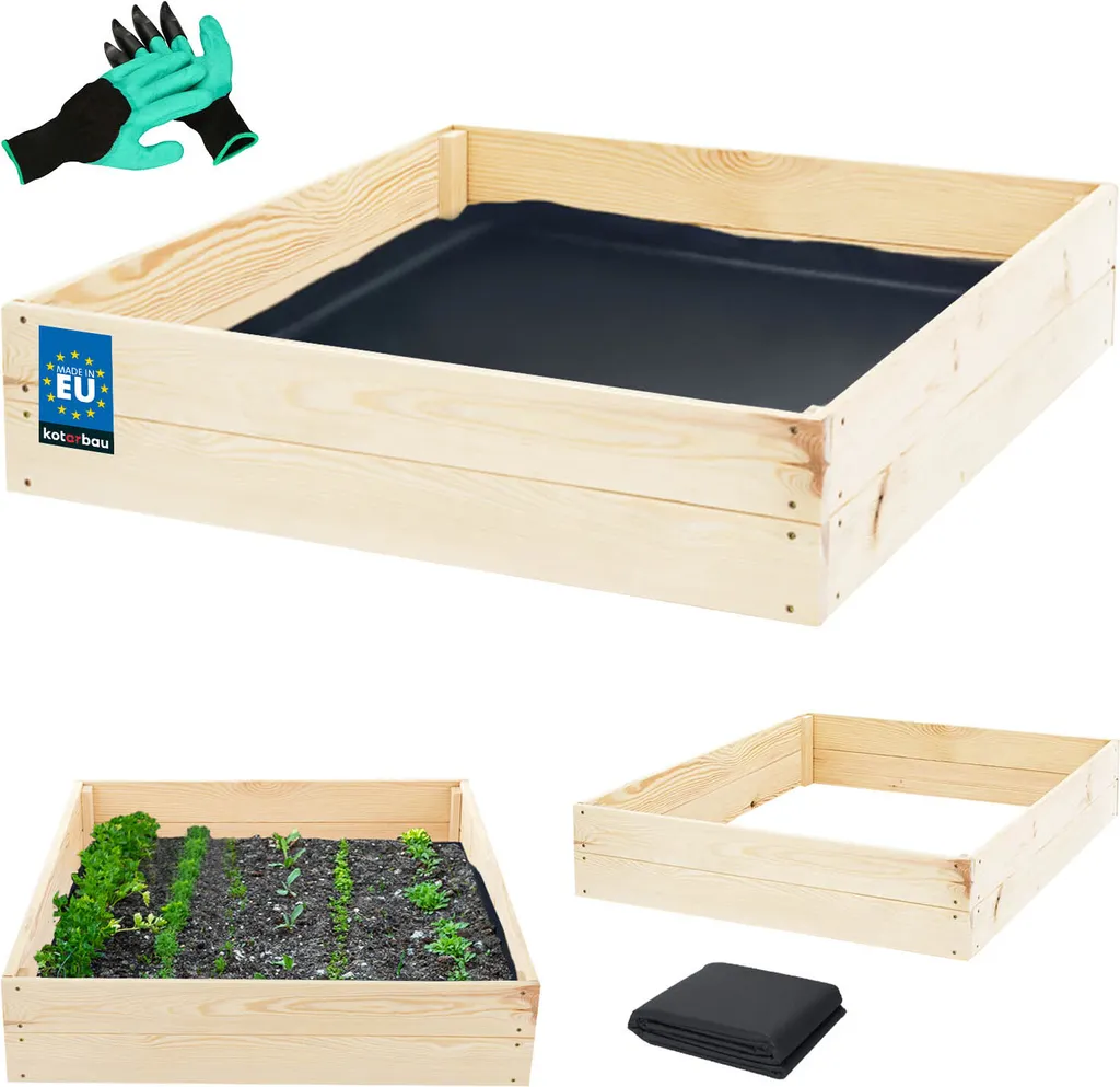 Bac de Culture Bois 120x120x18cm : Solution Potager Facile avec Gants