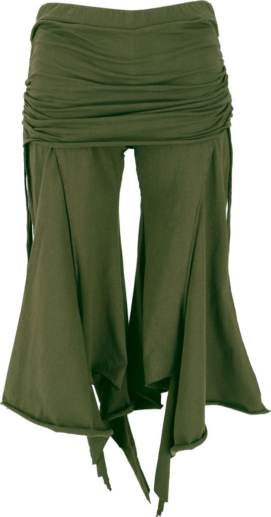 Palazzohose, Hippie Schlaghose mit Hüftschmeichler - Olivgrün, Damen, Elasthan,Baumwolle, Größe: M/L