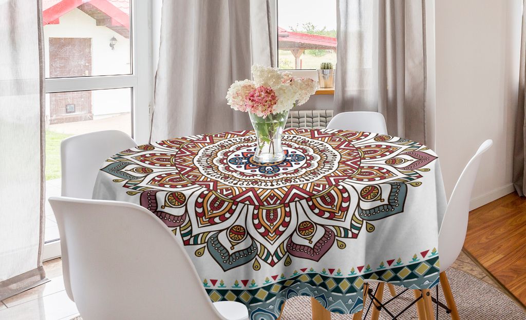 ABAKUHAUS Mandala Runde Tischdecke, Blumenmotive Oriental, Kreis Tischdecke Abdeckung für Esszimmer Küche Dekoration, 150 cm, Mehrfarbig