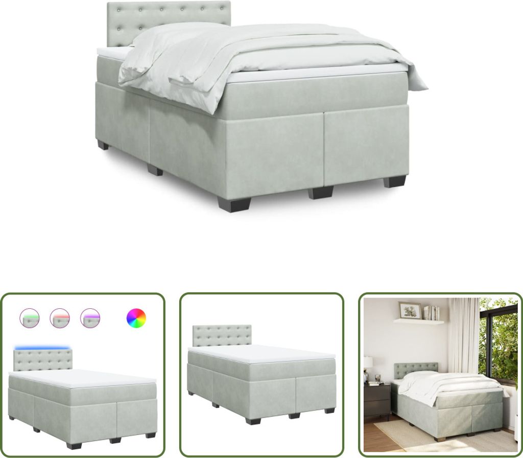 The Living Store Boxspringbett mit Matratze Hellgrau 120x190 cm Samt