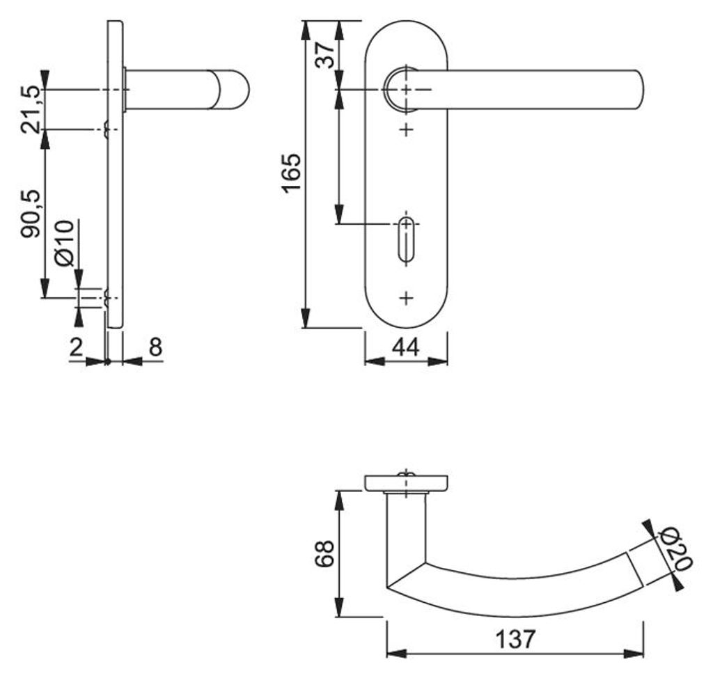 Trondheim HOPPE Türdrücker-Kurzschild-Garnitur, E1430Z/353K (Ausführung: Drücker/Drücker, Lochung: BB, Entfernung: 72mm, Türstärke: 35 - 45 ...
