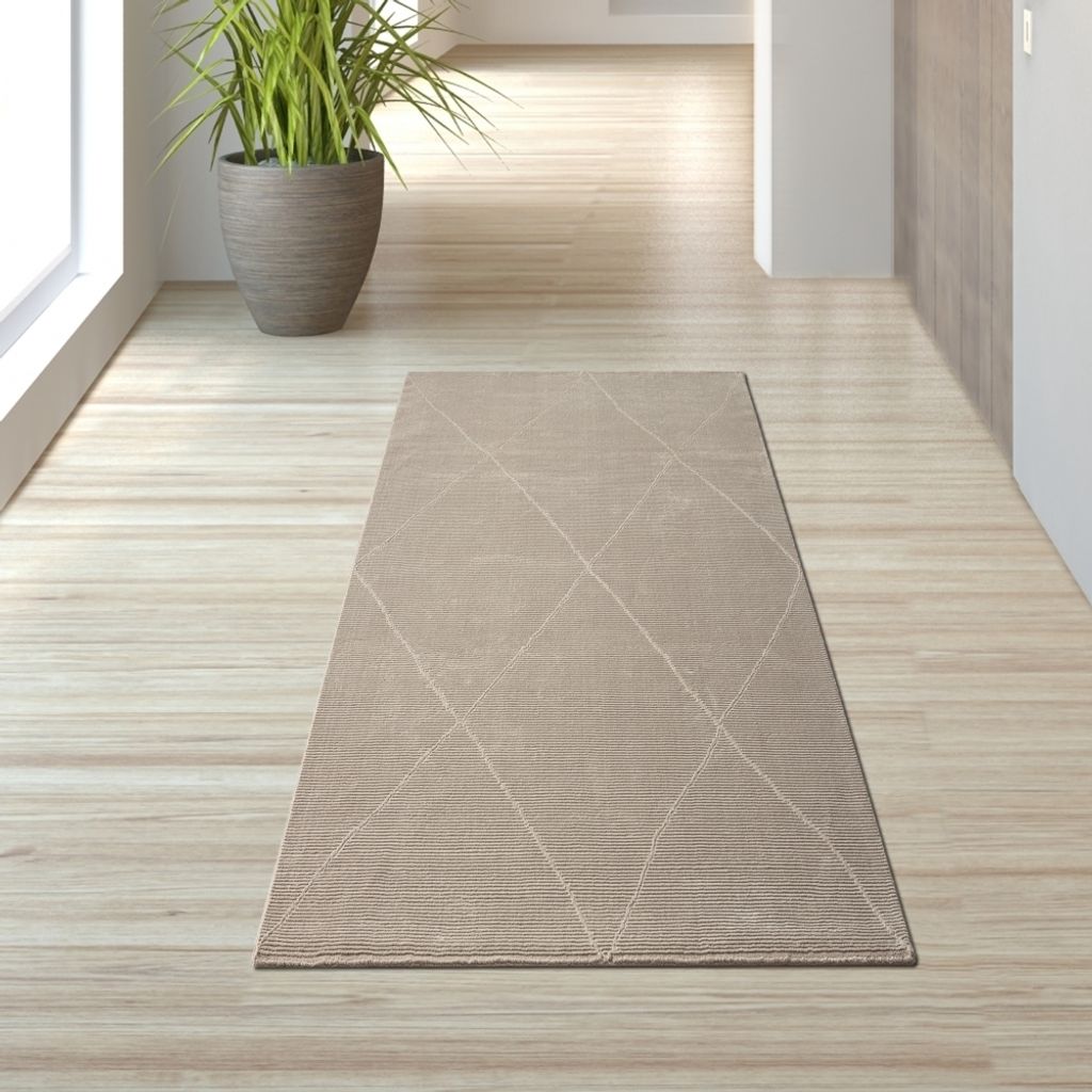 Recycle Teppich mit Rauten in beige Größe - 80 x 150 cm