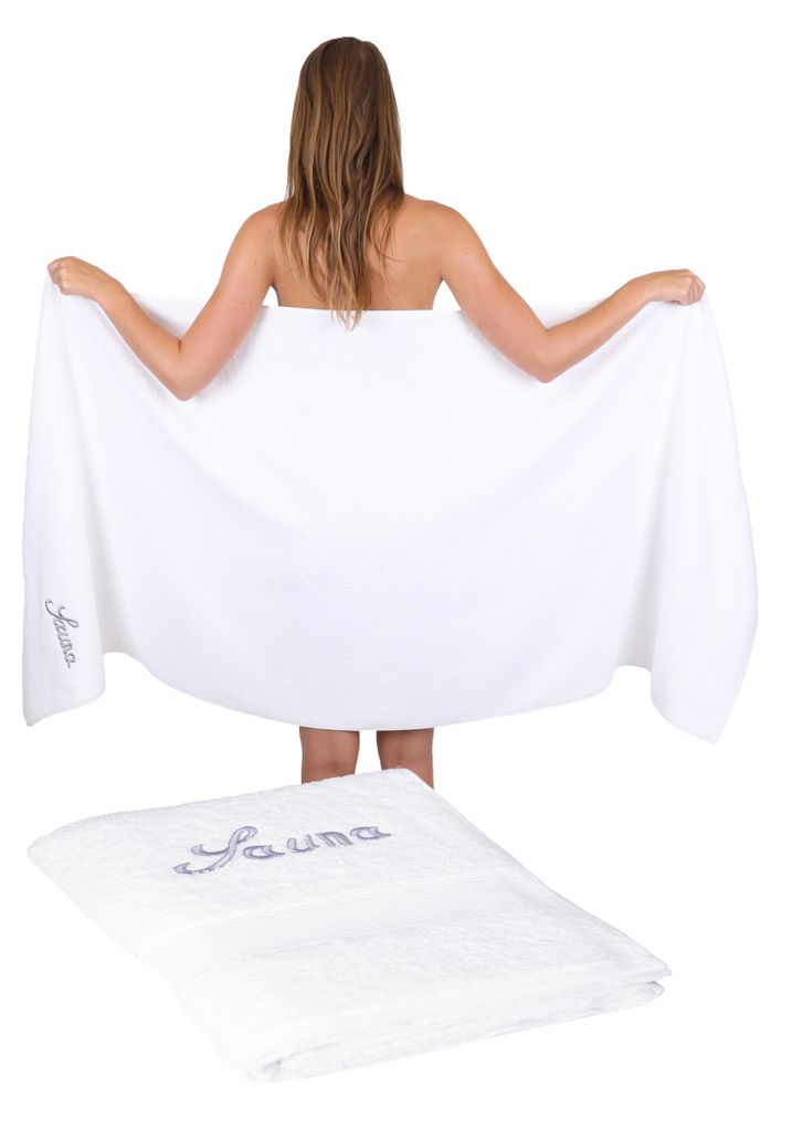 Betz 2 tlg. Saunatücher Set FRANCE Größe 80x200 cm Farbe - weiß 100% Baumwolle Saunatuch Saunahandtuch