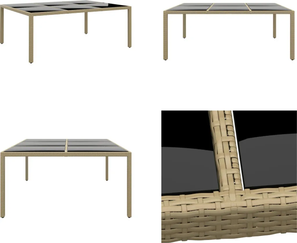 Table de jardin vidaXL beige en verre et polyrotin de 200x150x75 cm