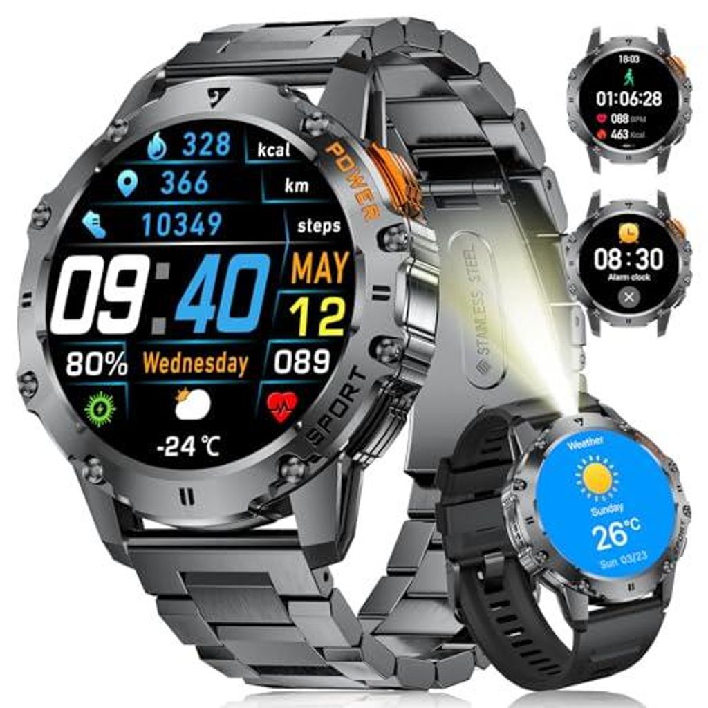 LIGE Smartwatch Herren mit Telefonfunktion, 1.43" AMOLED Fitness Tracker mit Taschenlampe, Herzfrequenz/Schlafmonitor, 110+Sportmodi, IP68 Wasserdi...