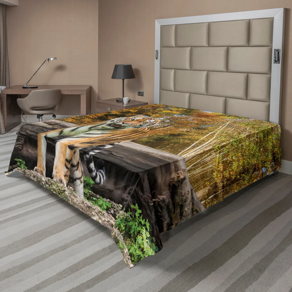 Drap de lit Safari ABAKUHAUS 244 x 205 cm Orange Brun Motif Animalier
